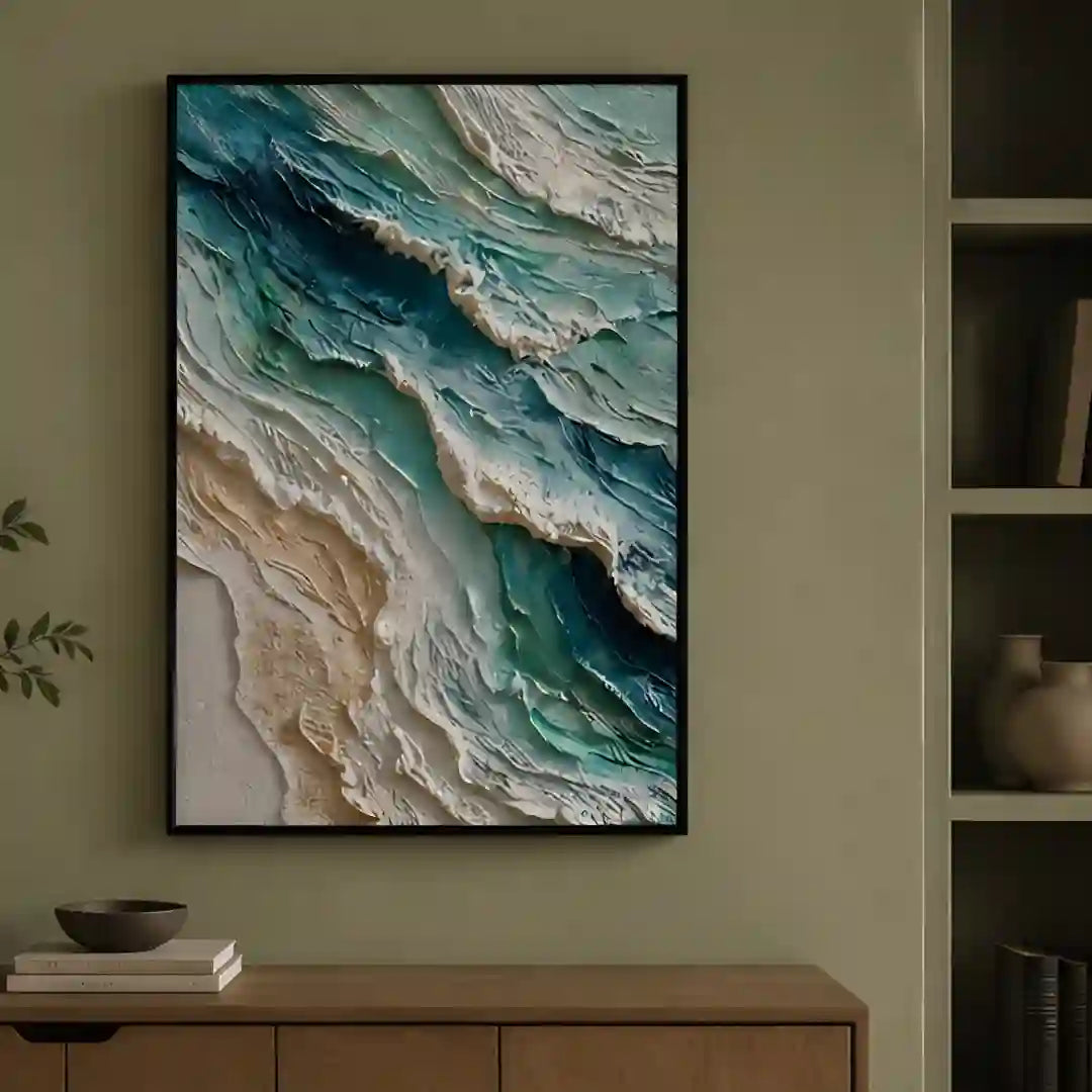Ocean Wave Textured Canvas Wall Art Framed