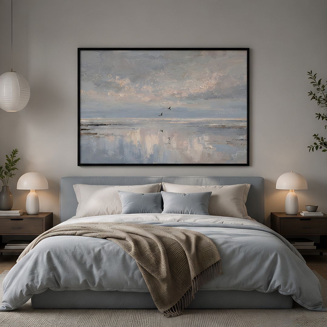 Close-up of Blue Ocean Seascape Canvas Wall Frame showing premium canvas texture and rich blue tones – Urban Decor Pakistan