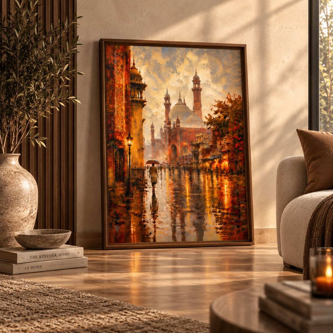 Heritage City Rainy Evening – Premium Canvas Wall Art Frame