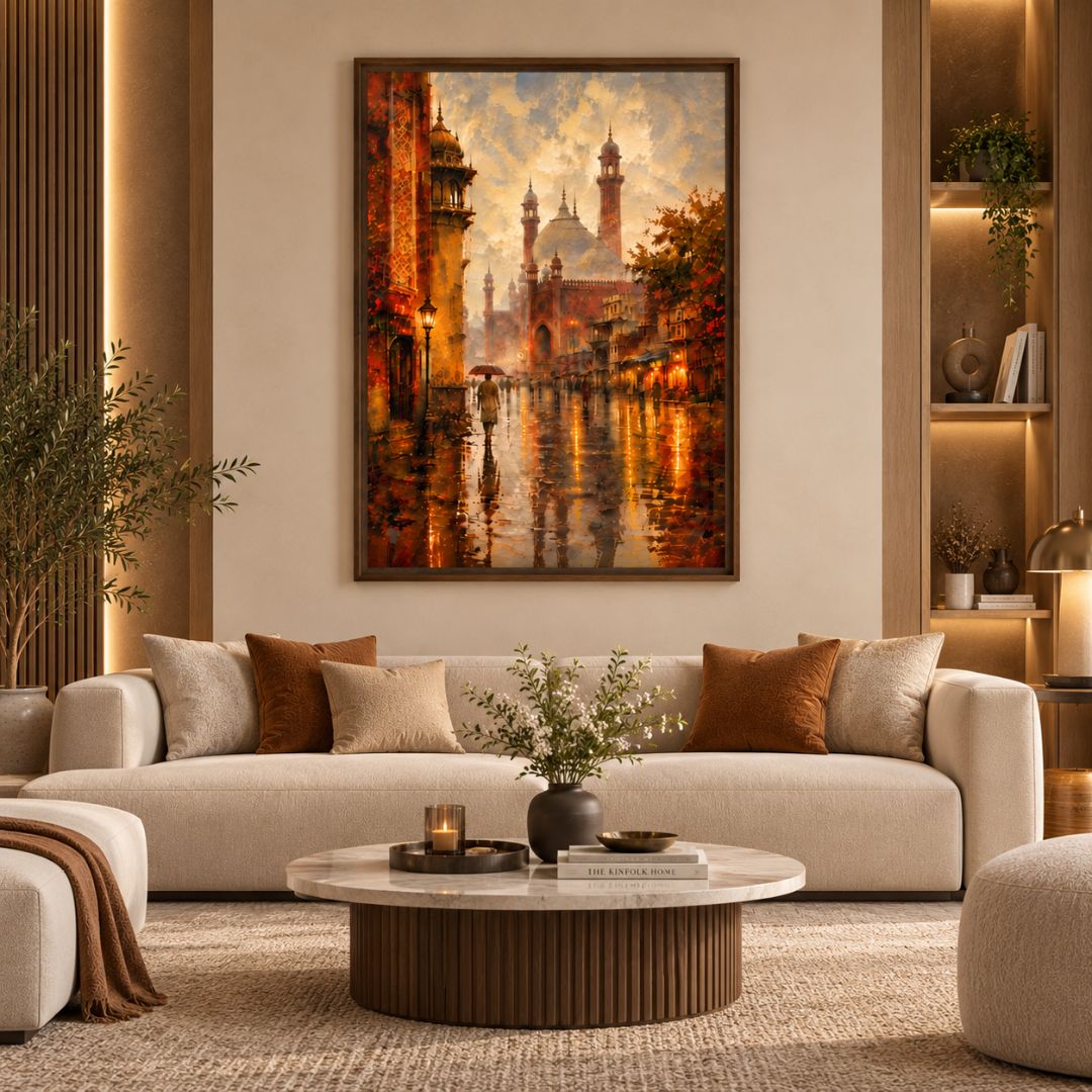 Heritage City Rainy Evening – Premium Canvas Wall Art Frame