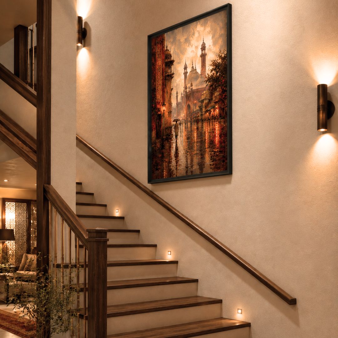 Heritage City Rainy Evening – Premium Canvas Wall Art Frame