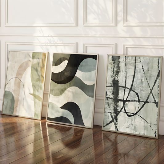 Set of 3 Modern Green Abstract Wall Frame Painting