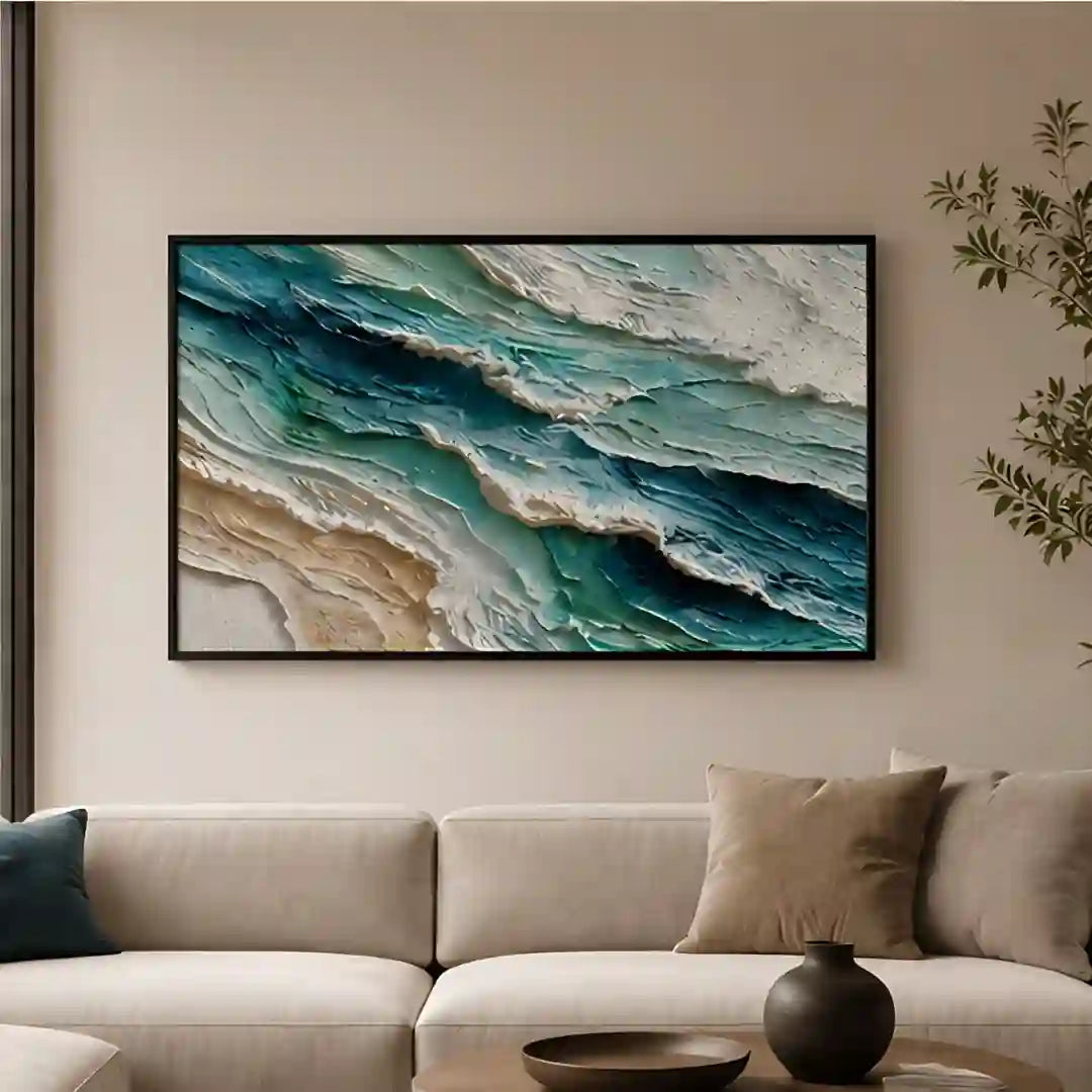 Ocean Wave Textured Canvas Wall Art Framed