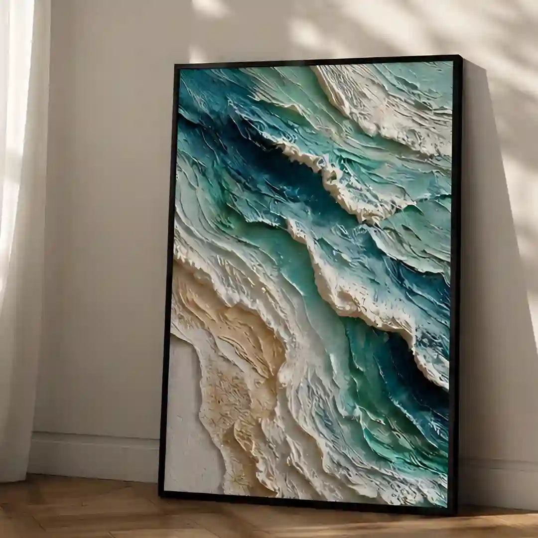 Ocean Wave Textured Canvas Wall Art Framed