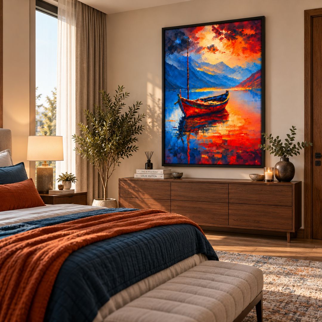 Boat Sunset Canvas Painting