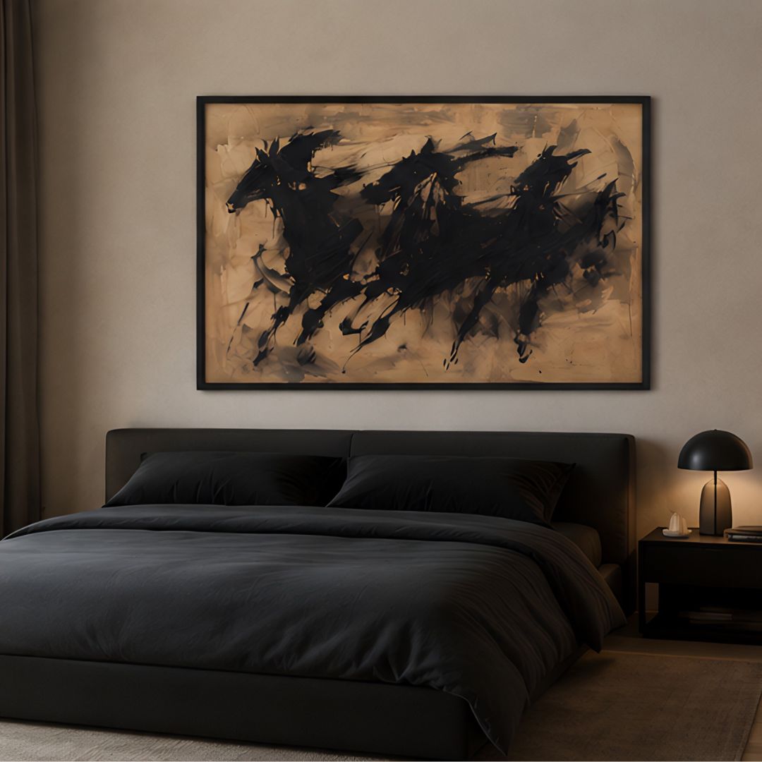 Close-up of Horse Canvas Wall Frame showing premium canvas texture and rich finish – Urban Decor Pakistan