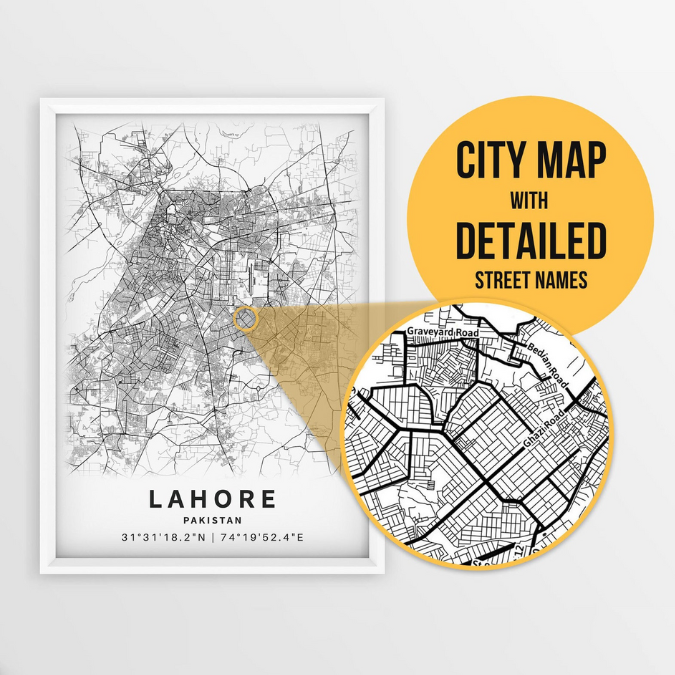 Lahore City Map Wall Frame Painting