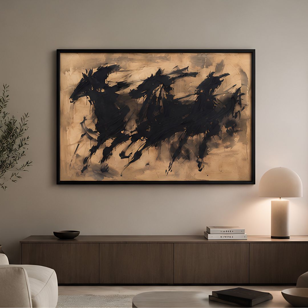 Horse Canvas Wall Frame, Luxury Landscape Wall Art, Premium Wall Art Pakistan, Modern Living Room Wall Decor, Urban Decor Pakistan