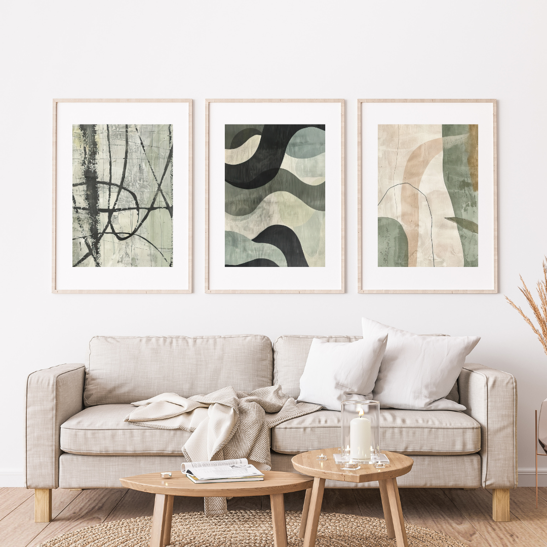 Set of 3 Modern Green Abstract Wall Frame Painting