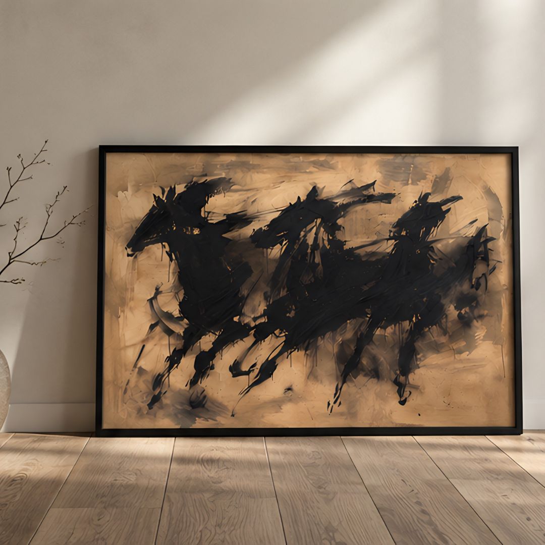 Horse Canvas Wall Frame displayed in a modern living room – Premium Wall Art by Urban Decor Pakistan