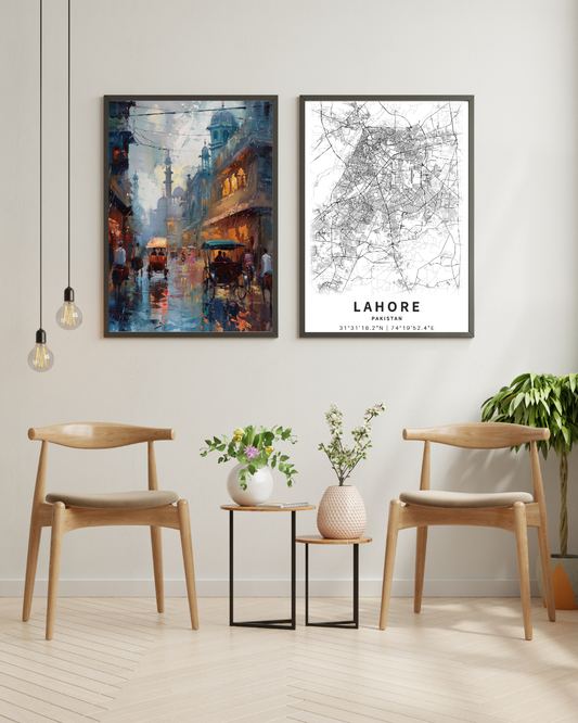 Pack 2 Lahore City Map + Old Lahore Oil Frame