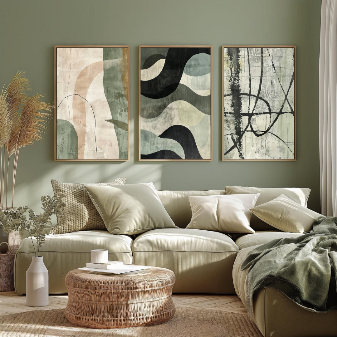 Set of 3 Modern Green Abstract Wall Frame Painting