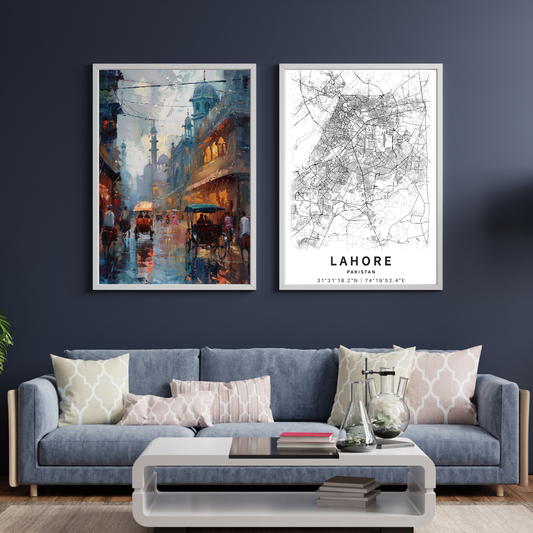 Pack 2 Lahore City Map + Old Lahore Oil Frame Painting