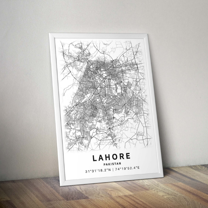 Pack 2 Lahore City Map + Old Lahore Oil Frame Painting
