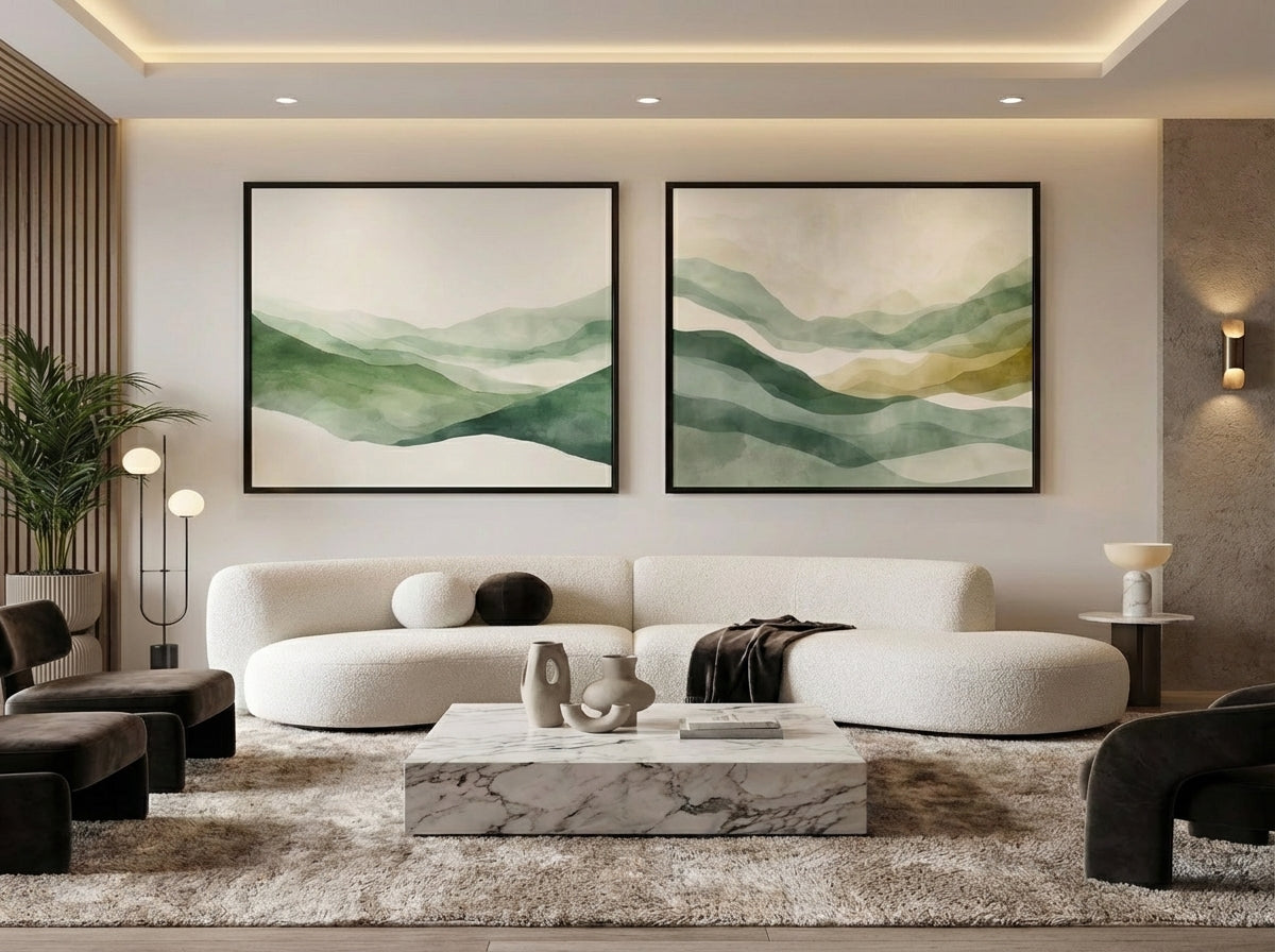 Set Sage Green Modern Abstract Wall Frame