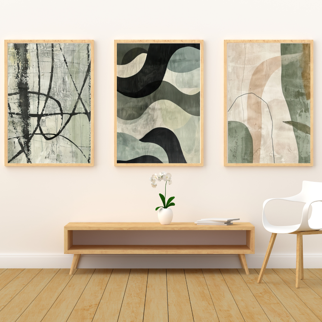 Set of 3 Modern Green Abstract Wall Frame Painting
