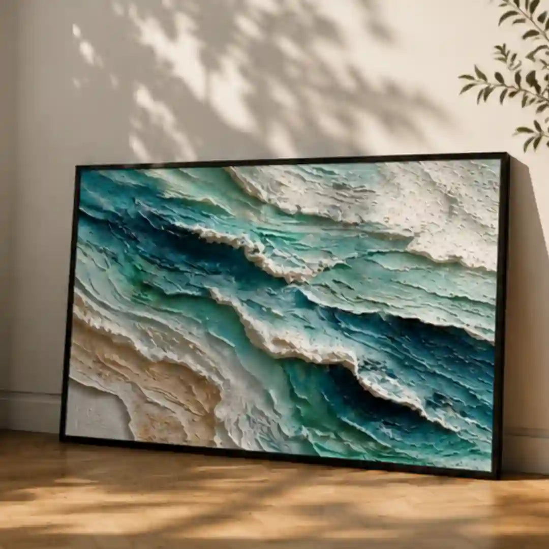 Ocean Wave Textured Canvas Wall Art Framed