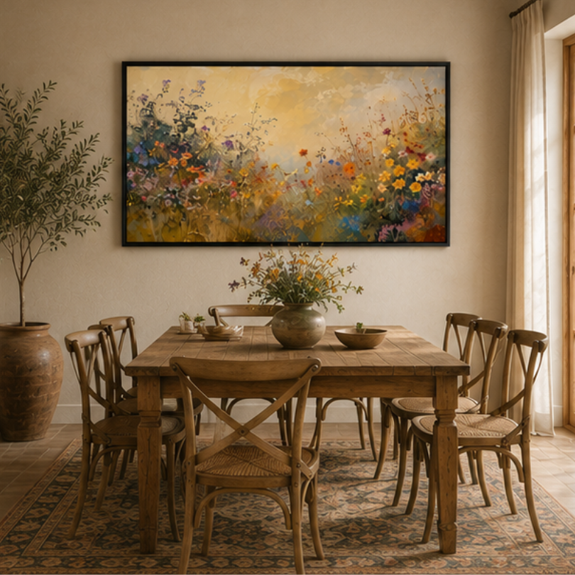 3D wildflower canvas wall art wooden frame back view ready to hang