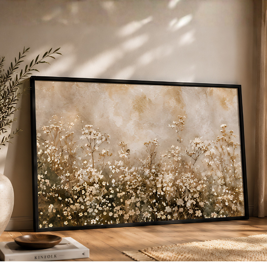 Vintage Beige Floral Canvas Wall Art Framed - Wildflower Décor