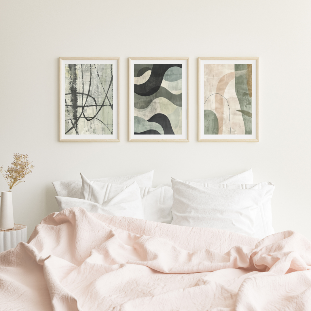 Set of 3 Modern Green Abstract Wall Frame Painting