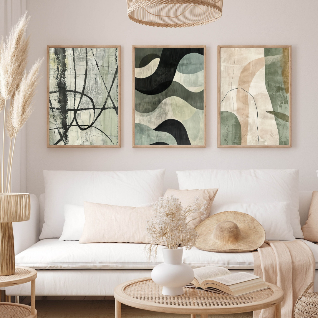 Set of 3 Modern Green Abstract Wall Frame Painting